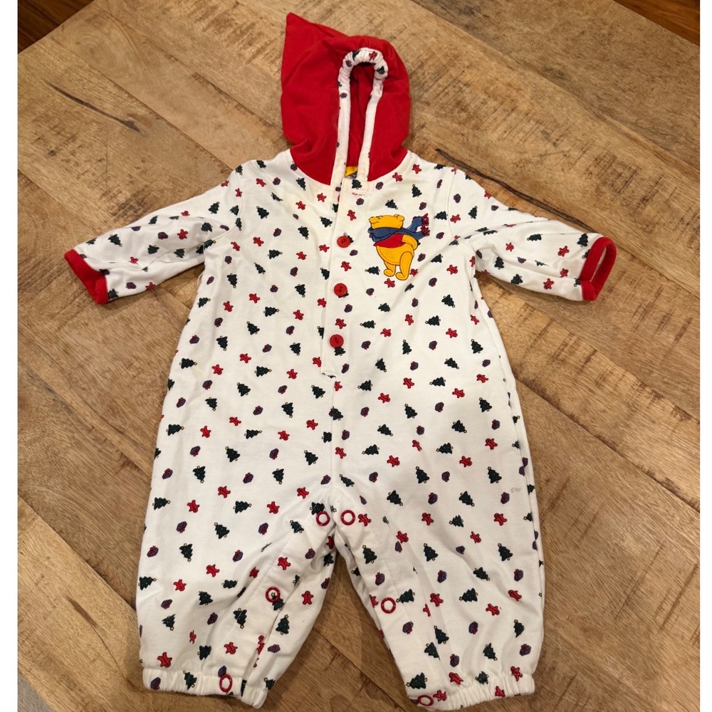 Vintage Disney Winnie the Pooh Christmas Hooded Romper 3-6 Months